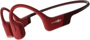 aftershokz bone conduction headphones in red