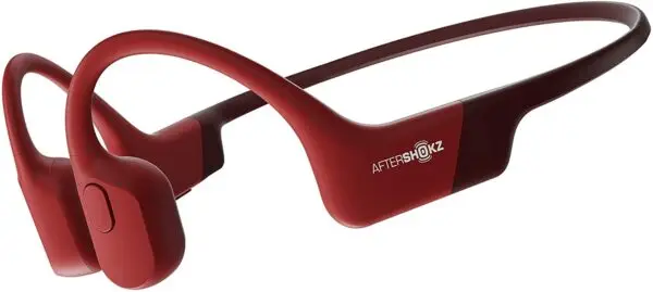 aftershokz bone conduction headphones in red