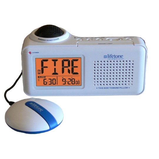 Lifetone HL Bedside Fire Alarm and Clock with bed shaker