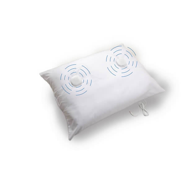 Sound Oasis Sleep Therapy Pillow white pillow with two small