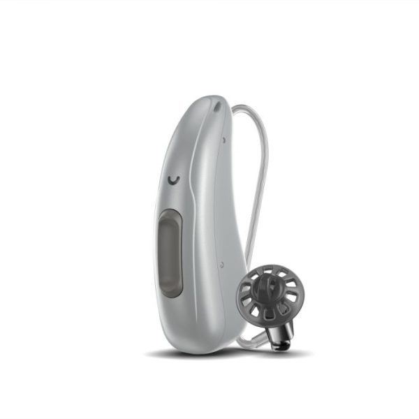 rexton bicore hearing aid in silver single RIC style rexton hearing aid for hearing loss