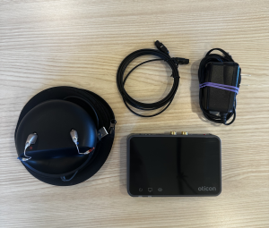 used oticon more 2 minirite r hearing aids + tv adapter