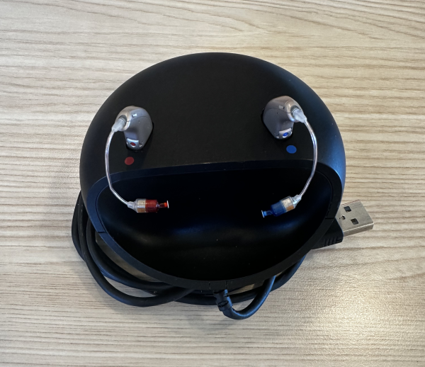 used oticon more 2 minirite r hearing aids + tv adapter