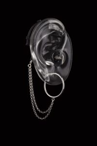 Deafmetal SIlver Half Hoop hearing aid and cochlear implant jewlery to be used with Deafmetal Holster