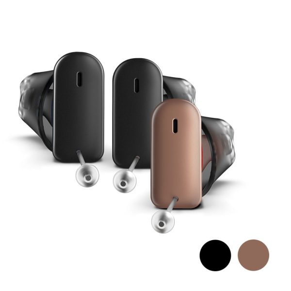 Signia Silk Charge&Go IX hearing aids in black and mocha CIC hearing aids