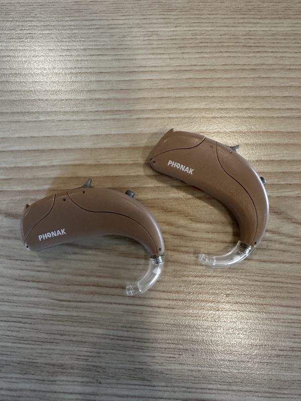 used close up of used Phonak brio bte hearing aids