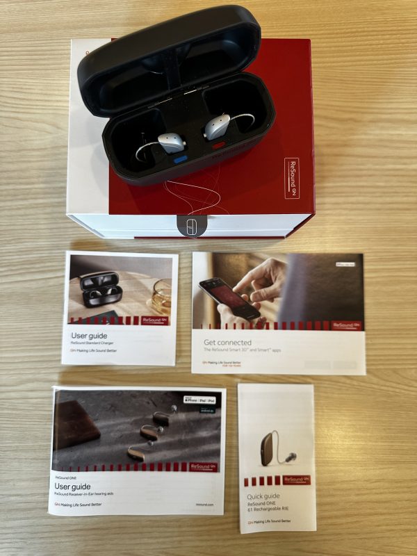 Used resound ONE hearing aids for sale with charger and original manuals