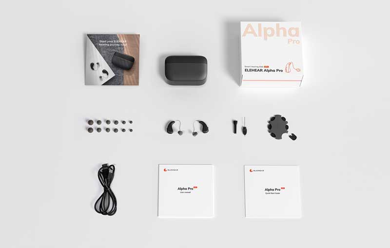 elehear alpha pro otc hearing aid contents included in package