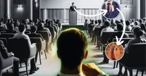 remote microphones for hearing aids man sitting in audience with sound being transmitted to hearing aid