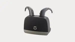 widex allure bte hearing aids in standard charger