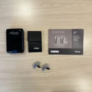 used oticon ruby bte hearing aids with carrying cases and manual